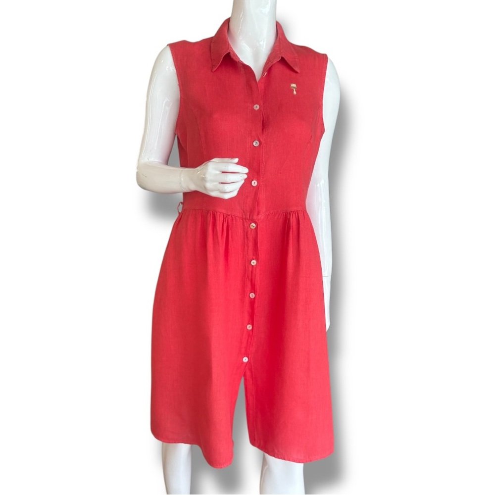 Marissa & Marie Coral Sleeveless Button Down Linen Shirt Dress. Women’s Size M